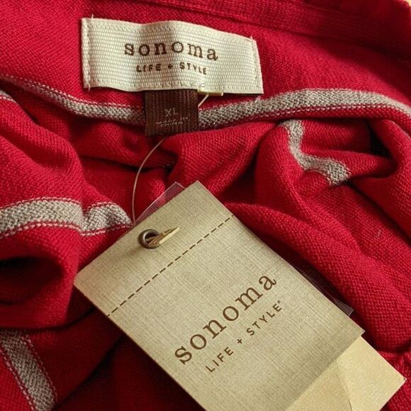 đNWTâWOMEN'SâSONOMA REDâANDâGLITTERYâSILVERâSTRIPEDâSWEATERâ-âXL - Picture 5 of 7